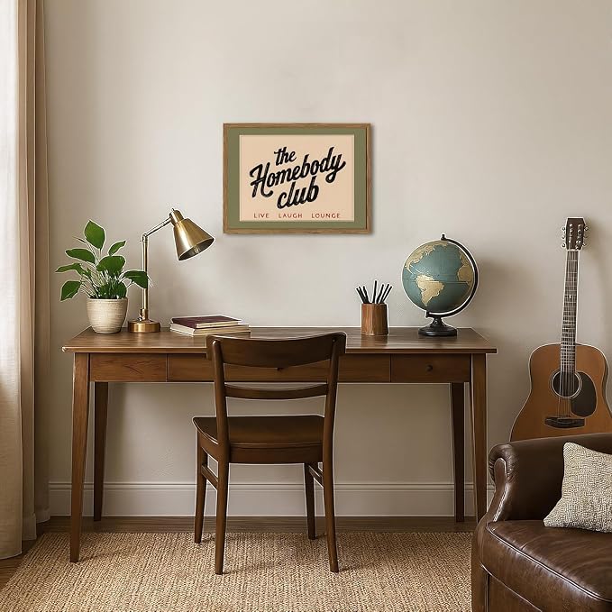 Funny the Homebody Club Sign Wall Art Vintage Homebody Wall Decor Picture Trendy Teen Boy Quote Room Poster Canvas Painting Print for Living Room Bedroom 12x16 inch Wood Framed