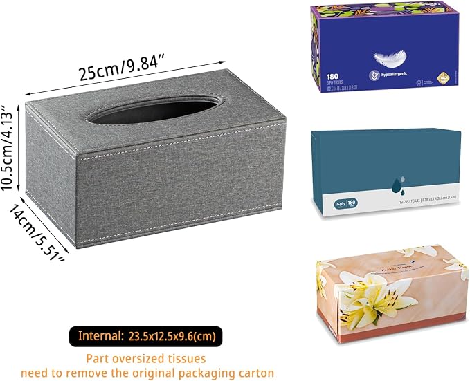 Linen Tissue Box Cover Rectangle,Aesthetic Facial Tissue Cube Box Holder | Pu Leather Facial Paper Napkin Dispenser Organizer,Rectangular Decor Tissue Cover for Bathroom,NightStand,Coffee Table,Home