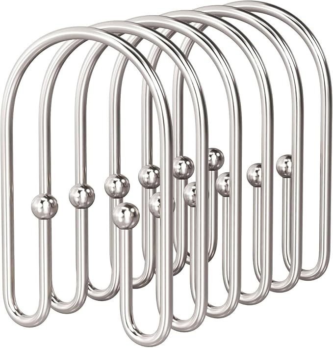 BBV Shower Curtain Hooks Rings, 12 Pcs Rust Resistant Metal Double Glide Shower Hooks for Bathroom Shower Rods Curtains (Nickel)