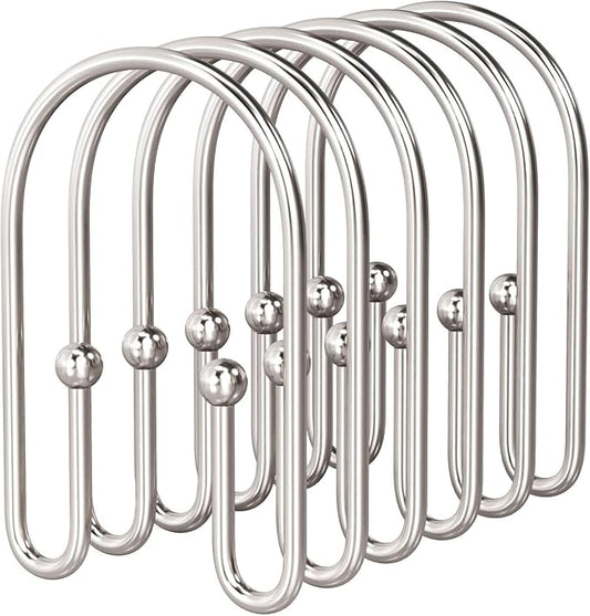 BBV Shower Curtain Hooks Rings, 12 Pcs Rust Resistant Metal Double Glide Shower Hooks for Bathroom Shower Rods Curtains (Nickel)
