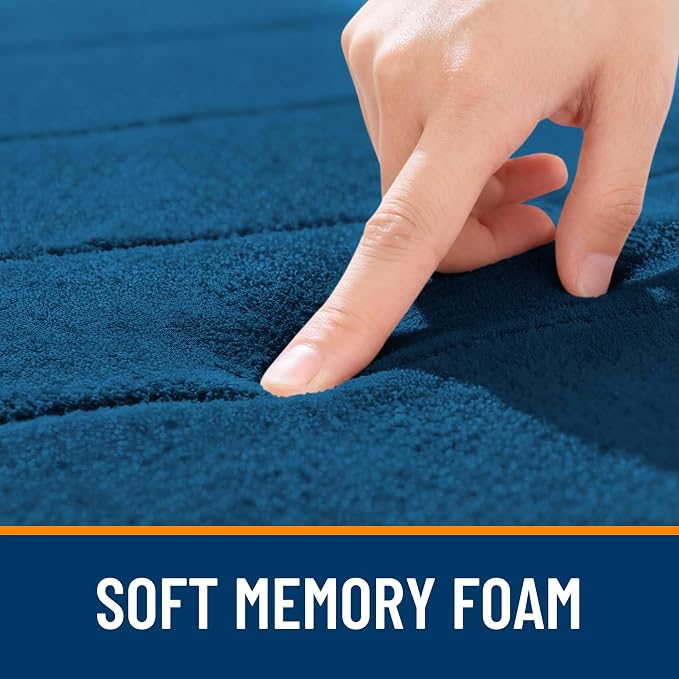 OLANLY Memory Foam Large Bath Mat 40x24, Super Soft Absorbent Bathroom Rugs | Navy Blue, Quick Dry Bath Rug, Machine Washable Shower Floor Mats, Bathmat Carpet for Bathroom Floor, Tub and Shower