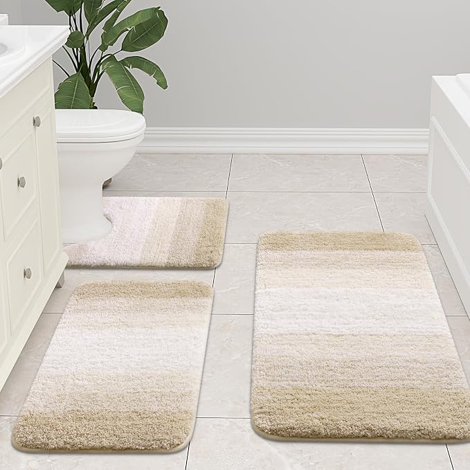 Arotive Microfiber Bathroom Rugs, Shaggy Soft Absorbent Bath Rug, 44x24 | LightBeige, Rubber Backing Thick Plush Machine Washable Dry Bath Mats for Bathroom, Tub and Shower, Rectangular