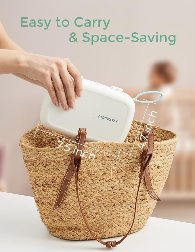 Momcozy 7-in-1 Baby Bottle Brush Set with Drying Rack, Green | Silicone Nipple Straw Brushes, Soap Dispenser Storage Box, Foldable Drain Rack, Portable Bag, BPA-Free, Home & Travel