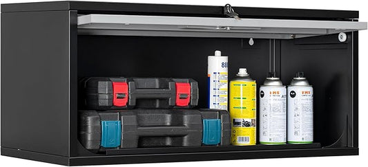 Fesbos Metal Storage Cabinet Black&Gray Wall Cabinets with Locking Door - Wall Mounted Storage Cabinet for Garage Warehouse Home Office - Assembly Required