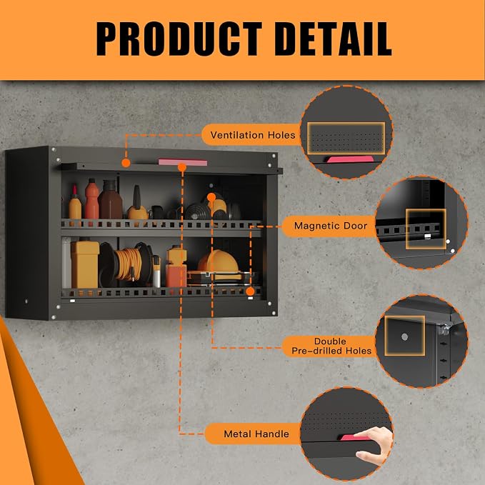 Eltean Garage Wall Cabinet,Up Flip Door Metal Wall Cabinet,Wall Mounted Metal Storage Cabinets with Doors and Adjustable Shelf for Garage,Utility Room and Basement