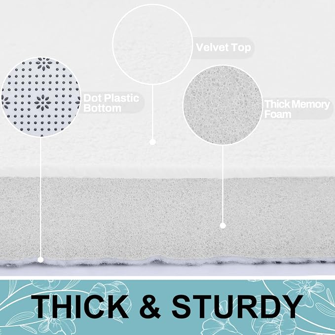Smiry Memory Foam Bath Mat 44x24, Extra Soft and Absorbent Bathroom Rugs | White, Quick Dry Machine Washable Non-Slip Bath Mat for Bathroom Floor, Shower and Tub