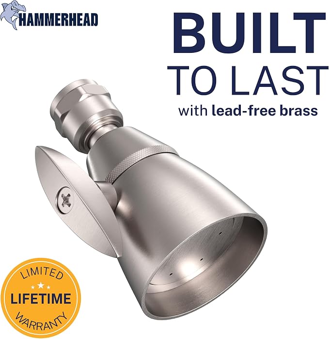 HammerHead Showers® SOLID METAL 2 Inch High Pressure Shower Heads BRUSHED NICKEL – California Compliant 1.75 GPM Low Flow Rate - High Flow Shower Head with ADJUSTABLE SPRAY PATTERN - Fixed Shower Head