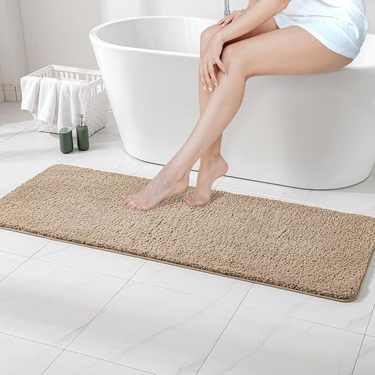MIULEE Tan Bathroom Runner Rugs Soft Microfiber Bath Mat 24x60 Inch | Absorbent, Non Slip, Quick Dry, Fluffy Bath Rugs for Bathroom Floor Tub Showers, Machine Washable