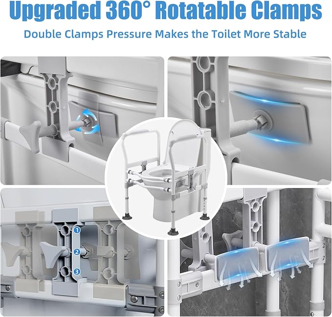 Toilet Safety Rails for Seniors, Zynuhmo Adjustable Toilet Safety Frame with Non-Slip Handles for Elderly, Handicap & Disabled, Foldable Toilet Handles Toilet Rail Stand Up Assist Fit Most Toilets