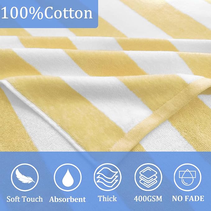 VOOVA & MOVAS Big Kids Hooded Towel, 8+, 100% Cotton, Yellow White Stripe | Classic Stripe Pattern, Soft, Absorbent & Fast Drying, Suitable for Daily Bath and Beach Trips