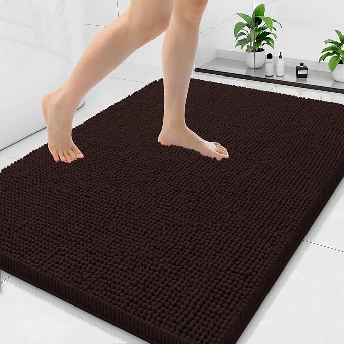 Arotive Bathroom Rugs 44x32, Soft Absorbent Shaggy Chenille Bath Rugs | Brown, Machine Washable Rubber Backing Bath Mats for Bathroom Floor Tub and Shower Home Decor Accessories