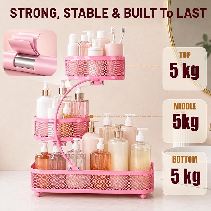3 Tier Bathroom Counter Organizer-Metal Makeup Organizer for Vanity | Perfume & Cologne Organizer, Metal Wire Mesh Design, Heavy Duty Shelf with Large Storage Capacity, Black