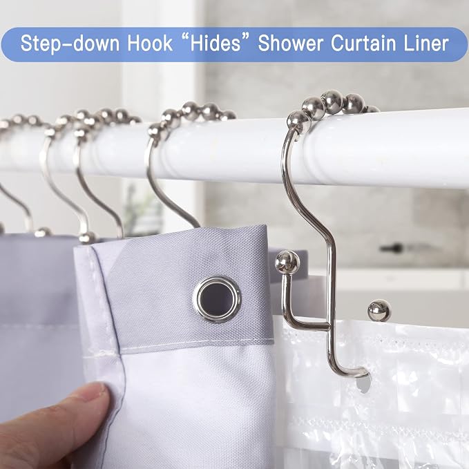 SUTINE Shower Curtain Hooks, 12 Pcs Double Shower Curtain Hooks Rings, Black Shower Curtain Hooks Rust Proof, Stainless Steel Bathroom Shower Hooks for Shower Curtain, Towels, Clothing, Nickel