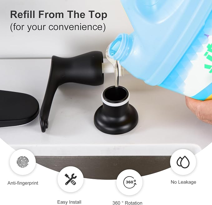 Built in Soap Dispenser for Kitchen Sink with Bottle, Matte Black | Mattle Black Kitchen Sink Soap Dispenser Pump with 17 OZ Bottle, Lotion Dispenser, Refill from The Top, G086B