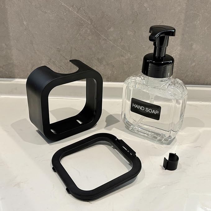 Foaming Soap Dispenser, 2 Pack 300ml (10oz) Plastic Refillable Foaming Hand Soap Dispenser with 16 Pcs Waterproof Labels, Foam Pump Bottle for Bathroom and Kitchen (Black)