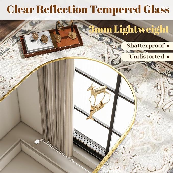 Large Arched Wall Mirror, 36 x 48 inch Arch Bathroom Mirror Gold | Wall Mounted Bathroom Vanity Mirror with Arch Metal Frame, Modern Room Decor for Bedroom, Entryway, Hanging or Leaning