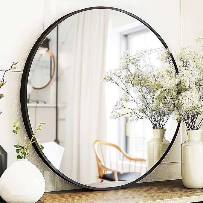 Circle Mirror 20 inch, Black Round Mirror, Matte Black Metal Frame | High Definition Mirror, Rust-resistant, Easy Installation, Round Mirrors for Bedroom, Guest Room, Baby room, Vanity
