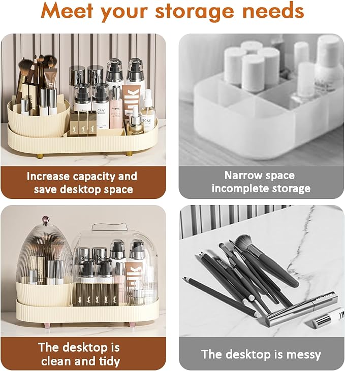 Rotating Makeup Organizer for Vanity with Brush Holder, Cosmetic Makeup Storage,Lotions Display Cases,Large Spinning Makeup Skincare Organizer(15x11'')