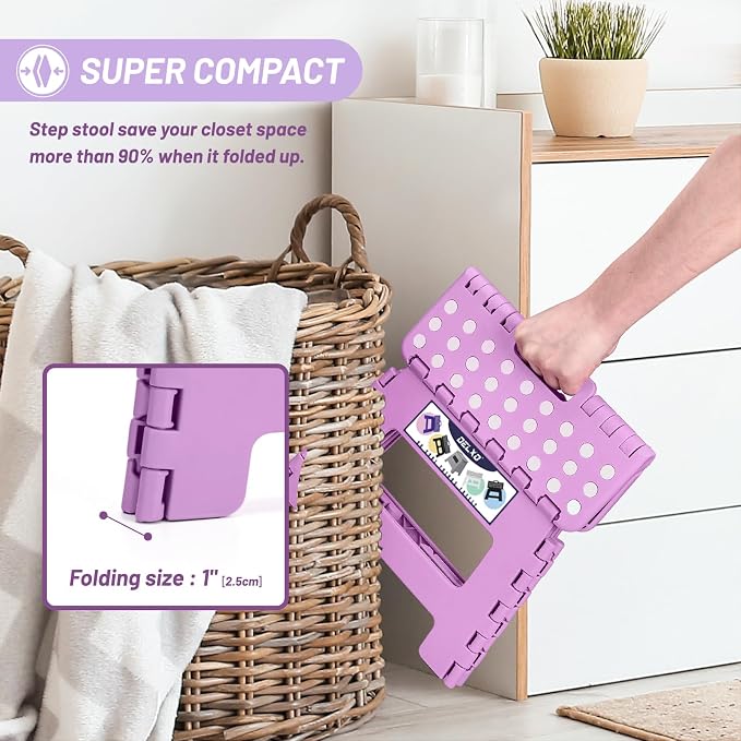 Delxo 9 Inch Kids Step Stool,300 Lbs Folding Step Stool for Toddler Purple | Foldable Step Stool,Non-Slip Foot Stools with Handle, Lightweight Collapsible Stool for Kitchen,Bathroom,Bedroom,Garden