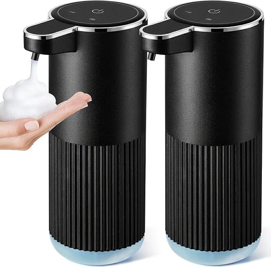 RYTOXILO Automatic Foaming Soap Dispenser, 2 Pack Black Touchless Foam Hand Soap Dispenser Bathroom, 13.5 Fl Oz Plastic Electric Auto Foaming Dish Soap Dispensers Wall Mount for Kitchen