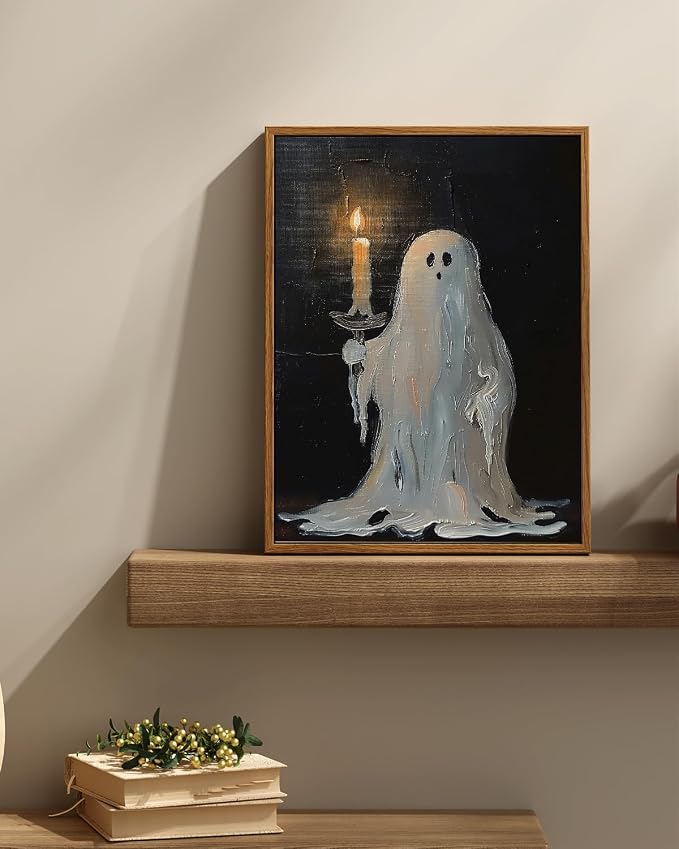 InSimSea Framed Canvas Art Prints, Vintage Halloween Decor, 12x16inch, Cute Spooky Ghosts Decor for Bedroom Kitchen Living Room shelf Fireplace, Dark Academia Gothic Pictures
