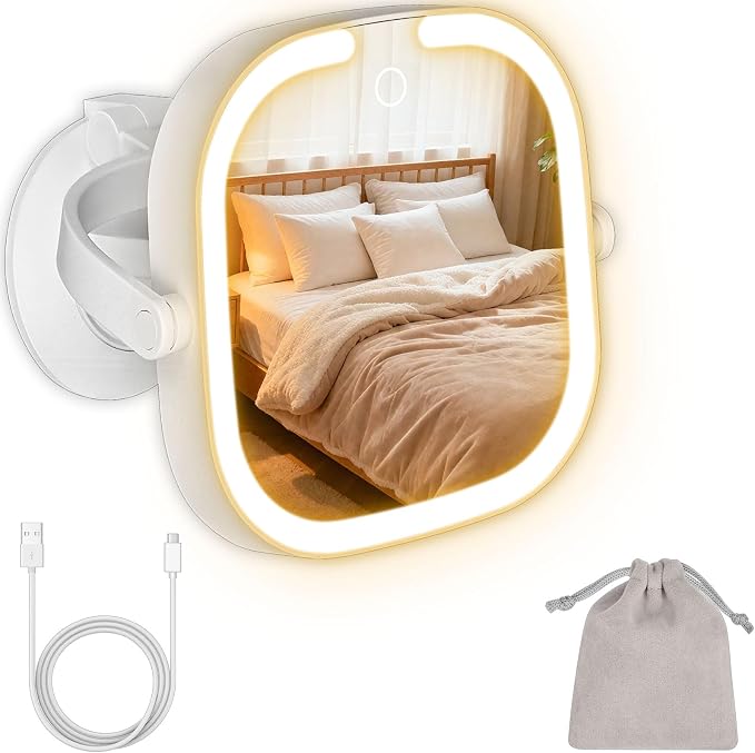 30X Magnifying Makeup Mirror with Light, Square Lighted Vanity Mirror with 3 Color Lighting Modes, Dual-Sided 1X/30X, Suction Cup Wall Mounted, Rechargeable, 360° Rotation, Portable