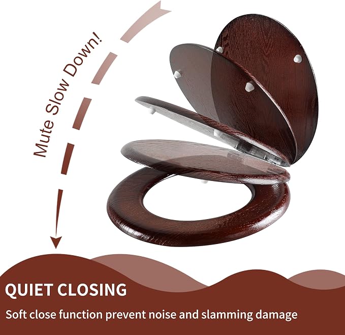 Angel Shield Elongated Wood Toilet Seat with Quiet Close,Easy Clean,Quick-Release Hinges(Elongated,Dark Walnut)