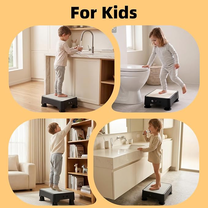 Adjustable Step Stool for Adults, Toddler Step Stools, 660 LBS Capacity Non-Slip Safety Step Platform for Elderly and Kids, Portable Stair Assist for Cars, Bedside, Kitchen, and Shower, Grey