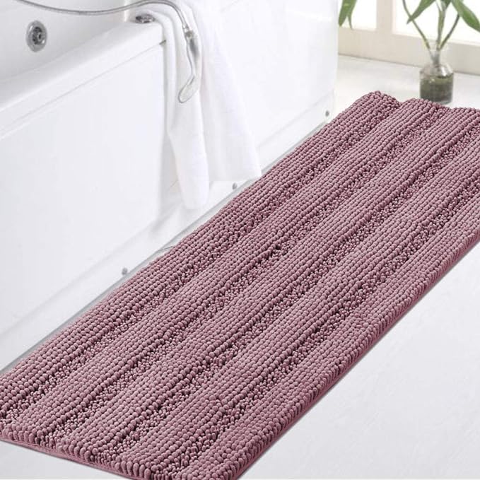 Turquoize Luxury Shaggy Bath Mat Chenille Bathroom Runner Rug Extra Long Non Slip Bath Mat for Bathroom Large Shaggy Bath Rug Runner Extra Soft and Absorbent Indoor Bath Rug, 47 x 17 Inches,Mauve/Rose