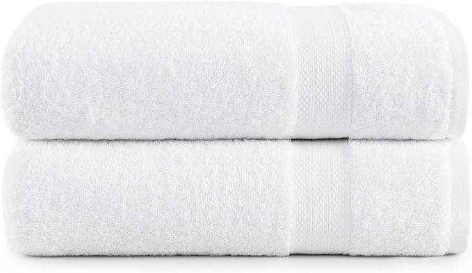 LANE LINEN Bath Sheet Set 2 Pack Oversized Soft Absorbent Quick Dry - White | Cotton Bath Sheets - Oversized & Roomy, Lightweight & Breathable, Fade-Resistant Color, Classic Terry Weave, Densely Woven
