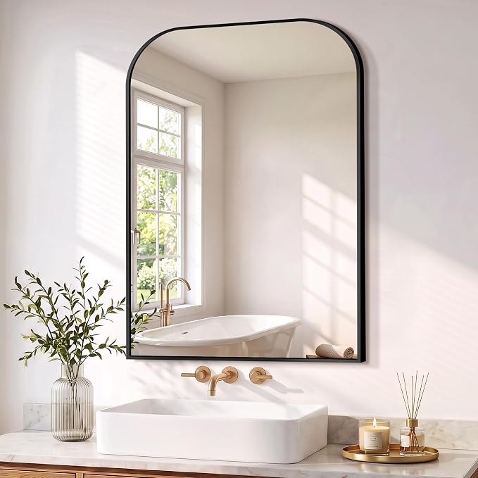 Bathroom Black Vanity Mirror for Over Sink, 36" x 24" | Metal Framed Rounded Corner, Shatterproof Glass, for Bedroom, Living room, Entryway