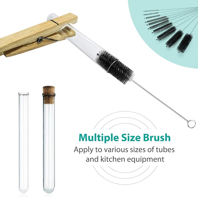 CiaraQ Bottle Cleaning Brushes, 8 Inch Nylon Tube Brush Set | Black Cleaner for Narrow Neck Bottles Cups with Hook, Set of 10pcs