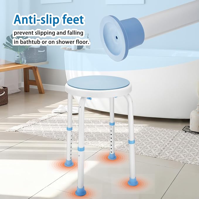Foldable Adjustable Swivel Bath Seat Bathroom Bathtub Shower Chair Stool for Elderly and Disabled, Seniors Tub Transfer Bench for Inside Shower (Blue, Rotating Model)
