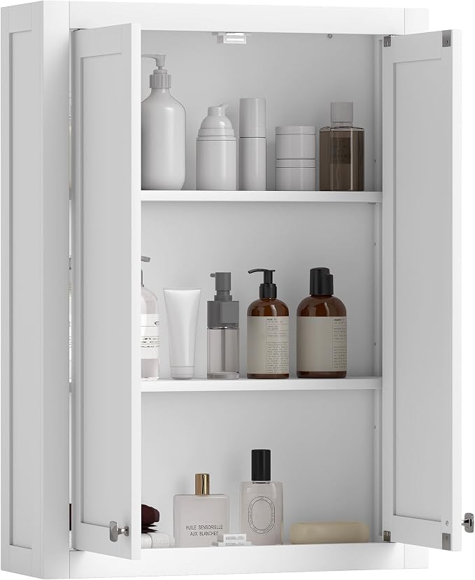 HOMCOM Bathroom Wall Cabinet Modern Medicine Cabinet Wall Mounted White | Over The Toilet Space Saver, 2 Doors, 2 Adjustable Shelves