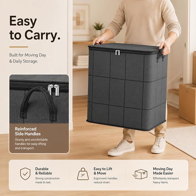 180L Spacious Moving Storage Bin - Large Capacity Zippered Fabric Organizer for Bedding & Clothes, Foldable Blanket Bag with Reinforced Handles for Quilts, Comforters & Moving Day，1：L