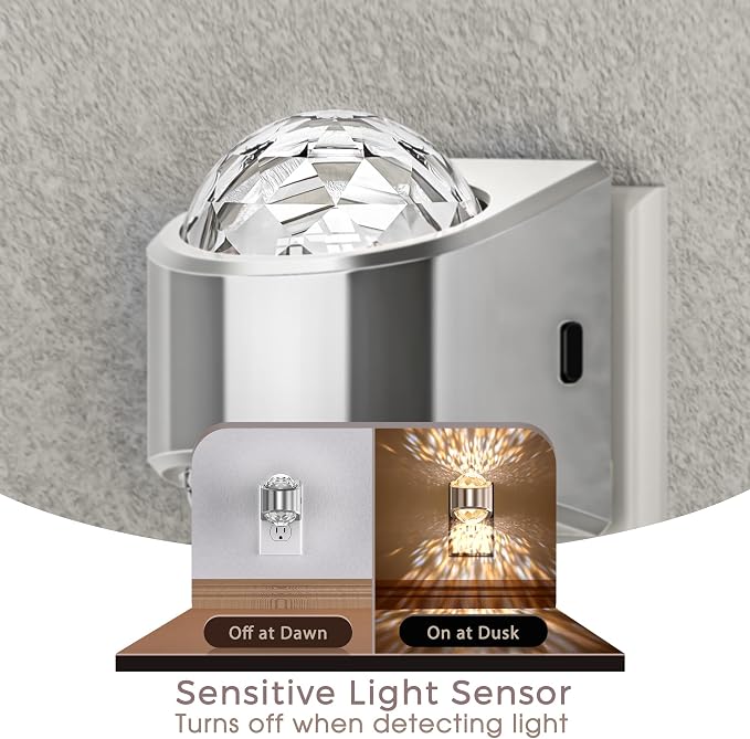 Night Light, Sliver Night Lights Plug into Wall LED Projector | Night Light, Soft White for Bedroom, Dimmable Brightness Dusk to Dawn Nightlight for Kids, Bathroom, Gaming Room, Home Decor