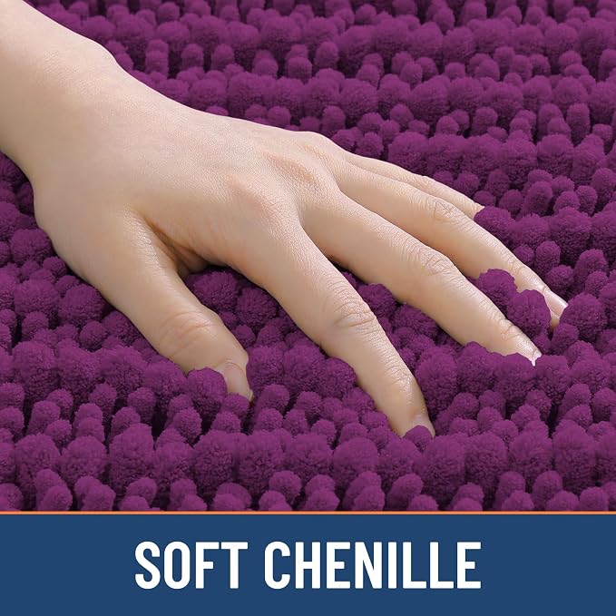 Smiry Bathroom Rugs 24X16, Extra Soft Rubber Backing Chenille Bath Mats | Violet Machine Washable Non Slip Quick Dry Bath Mats for Bathroom Floor, Tub, Shower, Home Decor Accessories
