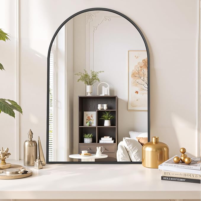 Arched Wall Mirror 38x26 Inch Black Bathroom Vanity Mirror with Metal Frame | Modern Arch Mirror for Bedroom, Living Room, Entryway, Wall Mounted Decorative Mirror