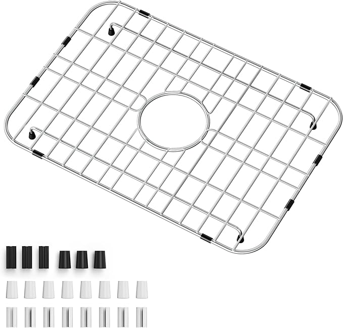 Sink Grid 18" X 12-1/2", Sink Protectors for Kitchen Sink Stainless Steel | Sink Rack for Bottom Centered Drain for Single Bowl Sinks Accessories, Includes 16 Rubber Pads and 20 Rdge Protectors
