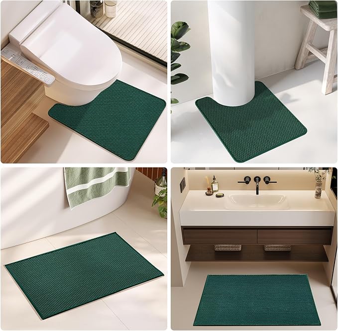 TYUU Bathroom Rugs Non Slip Washable, Super Absorbent Thin Bath Mat Quick Dry Low Pile Bathroom Rug, Dark Green 24"x47"