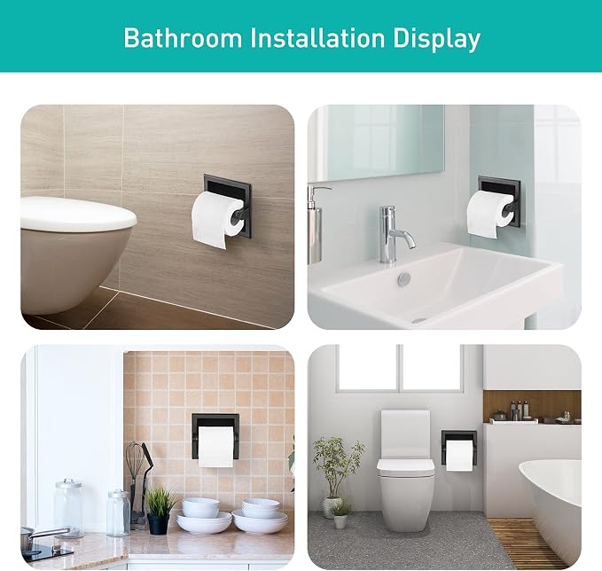 POKIM Matte Black Recessed Toilet Paper Holder/Tissue Paper Holder Stainless Steel Toilet Paper Holder in Wall for Bathroom Accessories Rear Mounting Bracket Included