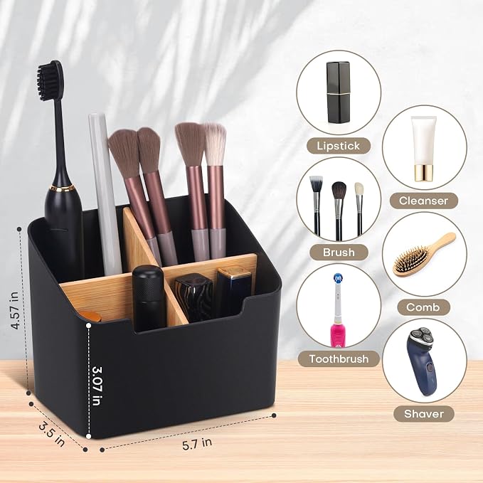 Ayswupt Toothbrush Holders for Bathrooms,Electric Toothbrush and Toothpaste Holder with Divider for Bathroom Countertop Organizer,Toothbrush Caddy for Kids Family Counter Vanity Storage Black