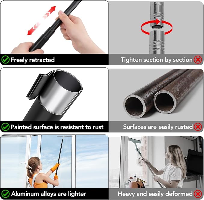 Shower Squeegee for Glass Doors, Telescopic Window Cleaner Tool | 15-51" Squeegee for Window Cleaning, Extendable Squeegee for Shower Glass for Tile Walls, Sliding Door, Floor, Car Windshield