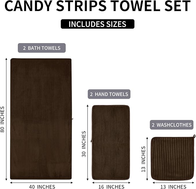 6 Piece Bath Towel Set, 40"x80" Oversized Bath Sheets, Brown | Microfiber, Quick Dry, Highly Absorbent, Towels for Bathroom, 2 Extra Large Bath Towels, 2 Soft Hand Towels, 2 Washcloths