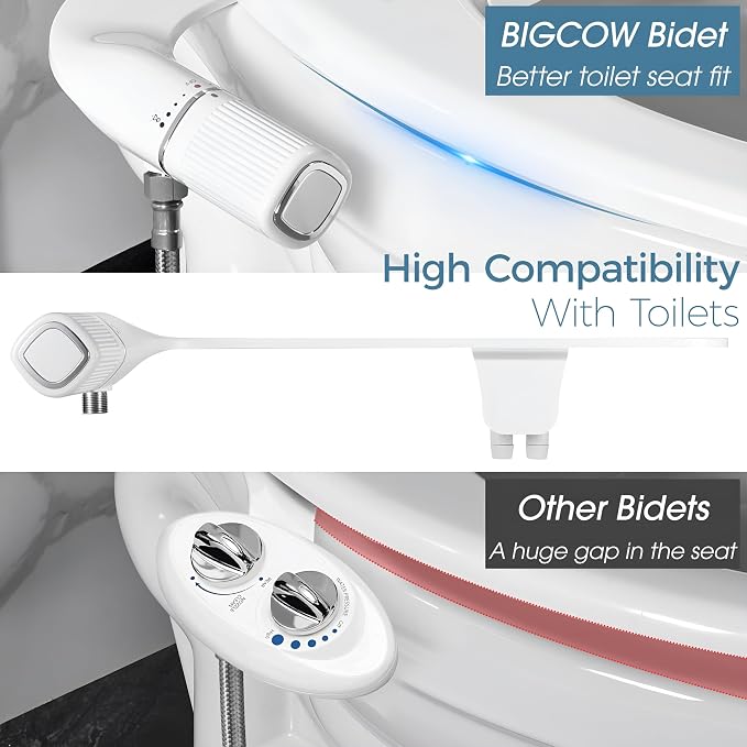 Ultra-Slim Bidet Attachment for Toilet - Dual Nozzle (Frontal & Rear Wash) with Adjustable Cold Water Pressure and Stainless Steel Inlet - Hygienic Solution for Fresh Cleanliness, Silver 1 Pcs