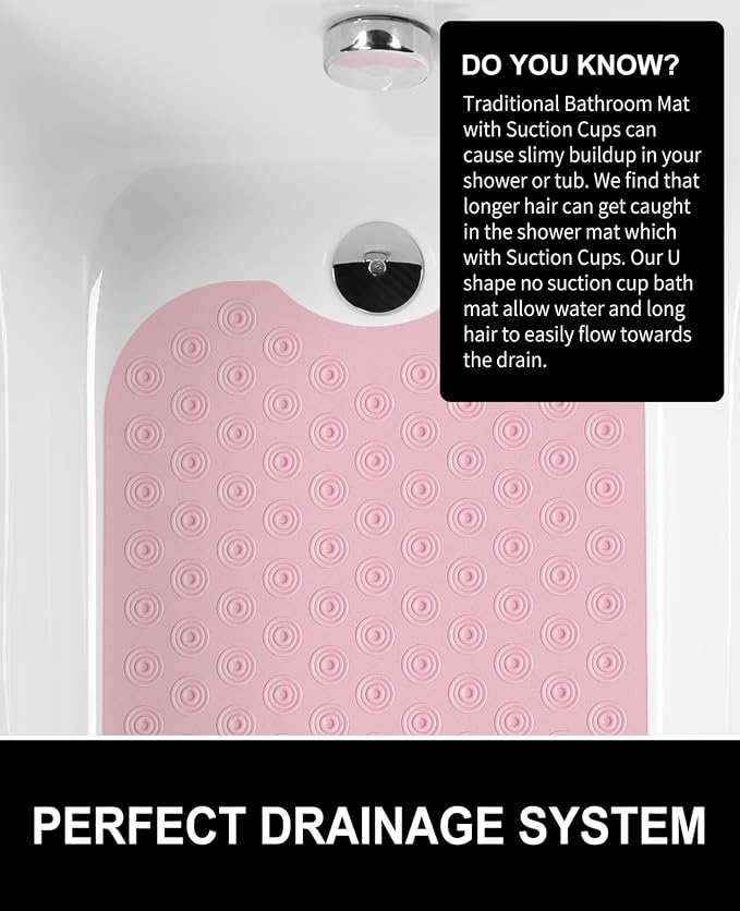 OTHWAY Bathtub Mat Non Slip, 39X16 inch Bath Mat for Tub, Machine Washable Bath Tub Mats with Reverse Suction Cups, Comfortable Rubber Bathtub Mat for Bathroom (Pink)