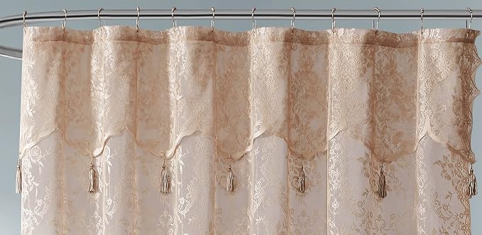 Warm Home Designs 108x72 Gold Lace Shower Curtain & Valance. LAU Linen 108 | Linen Gold Lace Shower Curtain 108 x 72 Inches with Attached Valance & Tassels. Extra Wide Luxury Farmhouse Shower Curtains