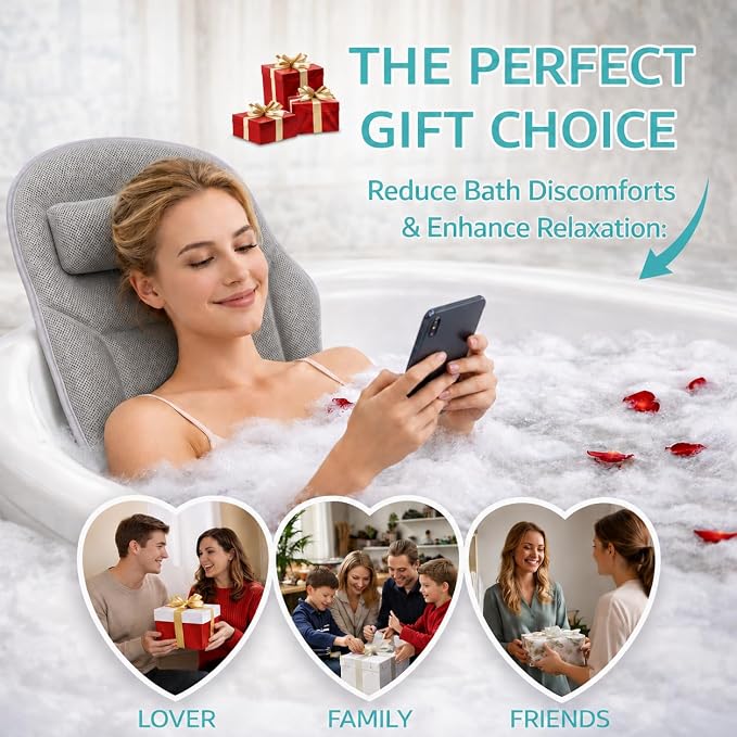 Full Body Bathtub Pillow with Lumbar Support, 5D Air Mesh Bathtub Cushion for Soaking Tub, 168 Suction Cups Full Bath Pillow for Post-Yoga Spa, Deep Relaxation & Romantic Baths Grey Big