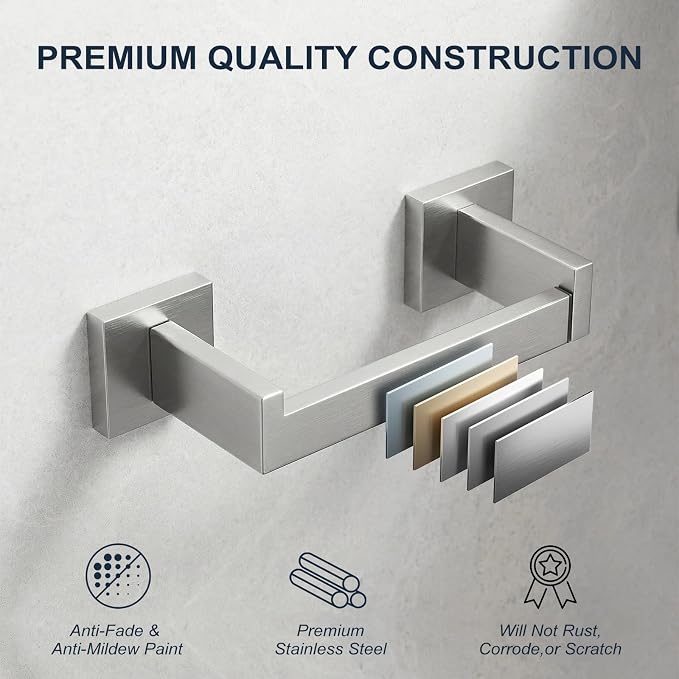 Toilet Paper Holder Wall Mount Brushed Nickel Stainless Steel | Toilet Tissue Roll Holder Bathroom Square Toilet Paper Towel Roll Holder Double Post Pivoting Tissue Handle