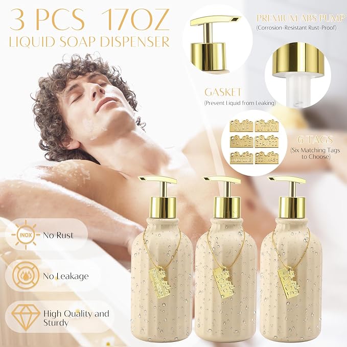 32PCS Bathroom Accessories Set Bathroom Set,Beige Shower Curtain Set,Bath Towel Set,Hand Towel,Toilet Brush,Trash Can & 3PCS Soap Dispenser